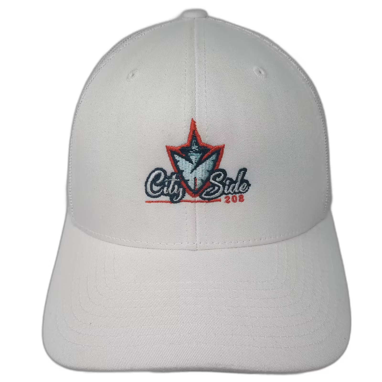 Yupoong Trucker Hat White Red Os Snapback City Side 208 Mesh Adjustable Logo